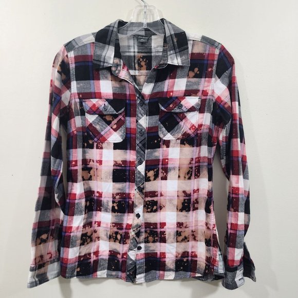 Eddie Bauer bleach dyed upcycled flannel shirt woman's size small - Picture 3 of 12